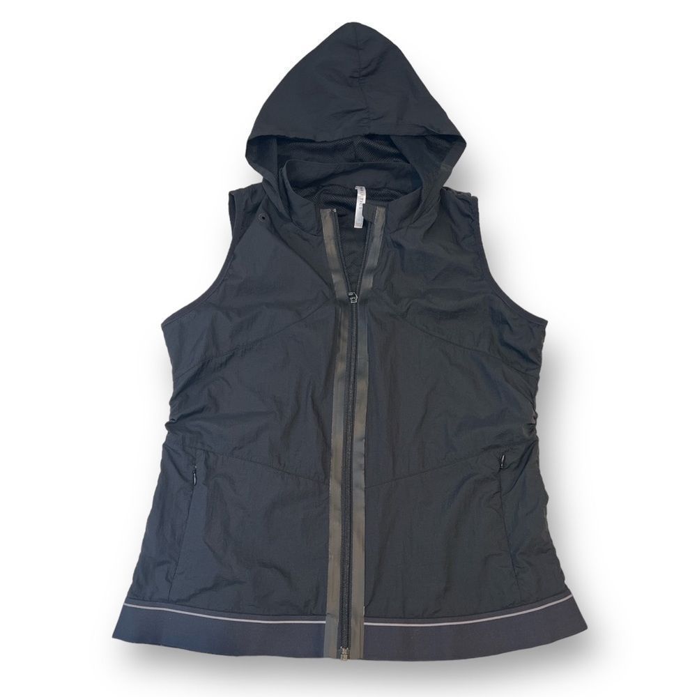 Fabletics Kennedy Black Windbreaker Hooded Vest Jacket Size Large